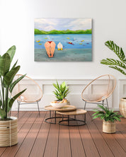 Turning a blind eye by Sijin Lee displayed in modern living room, original Korean painting 2025