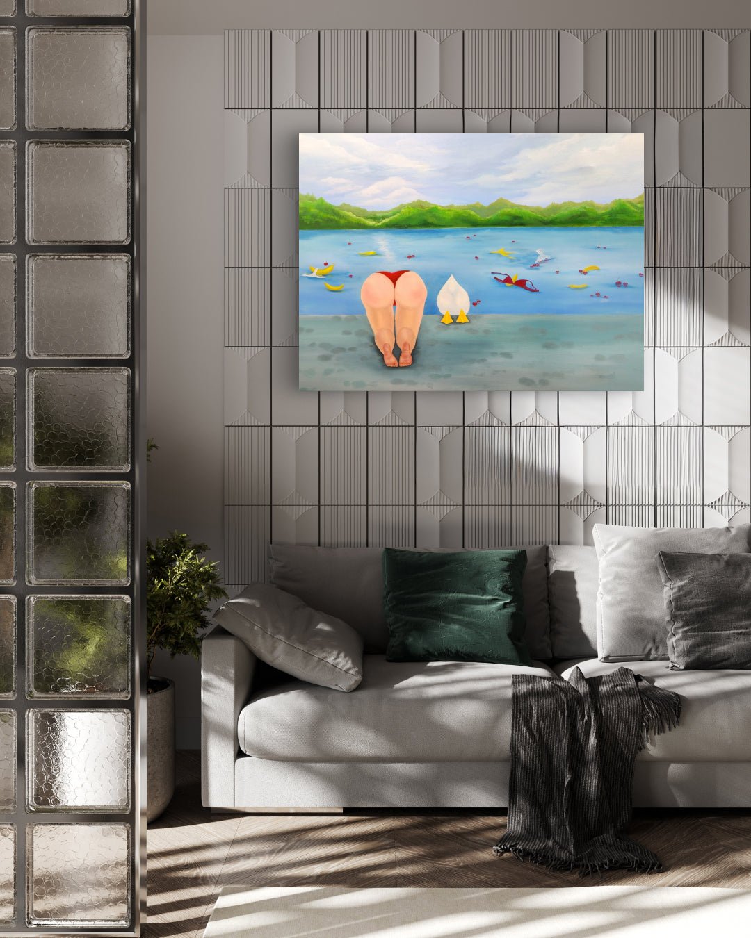 Korean contemporary painting Turning a blind eye by Sijin Lee, interior wall art decor