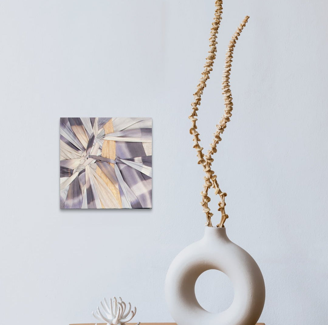 Types of Tension I by Ji Young Kim displayed in modern living room, original Korean mixed fabric art 2020