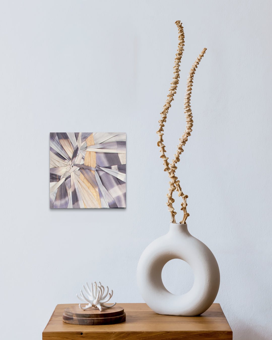 Types of Tension I by Ji Young Kim displayed in modern living room, original Korean mixed fabric art 2020