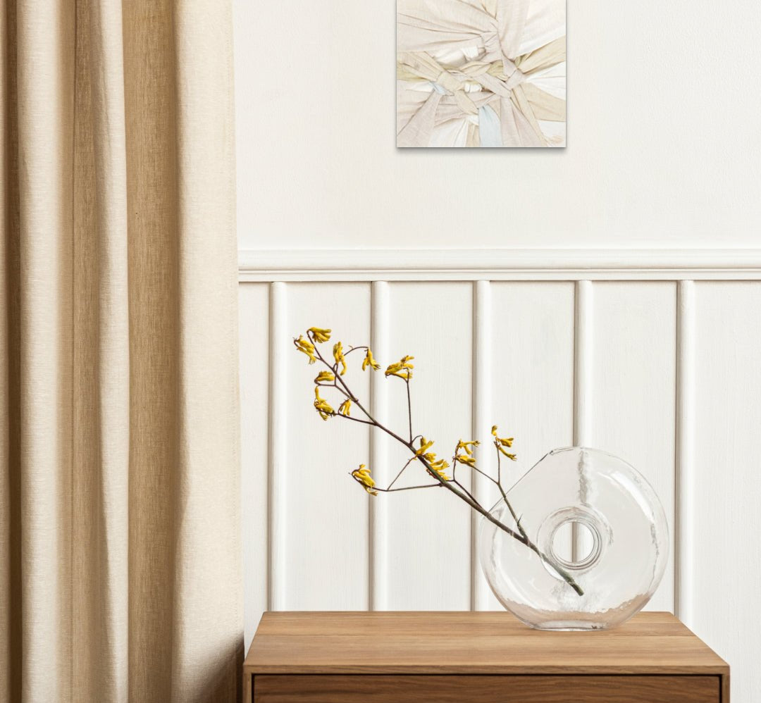 Types of Tension VIII by Ji Young Kim displayed in modern living room, original Korean mixed fabric art 2020