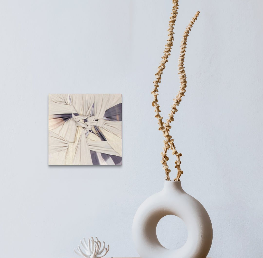 Types of Tension IV by Ji Young Kim displayed in modern living room, original Korean mixed fabric art 2020