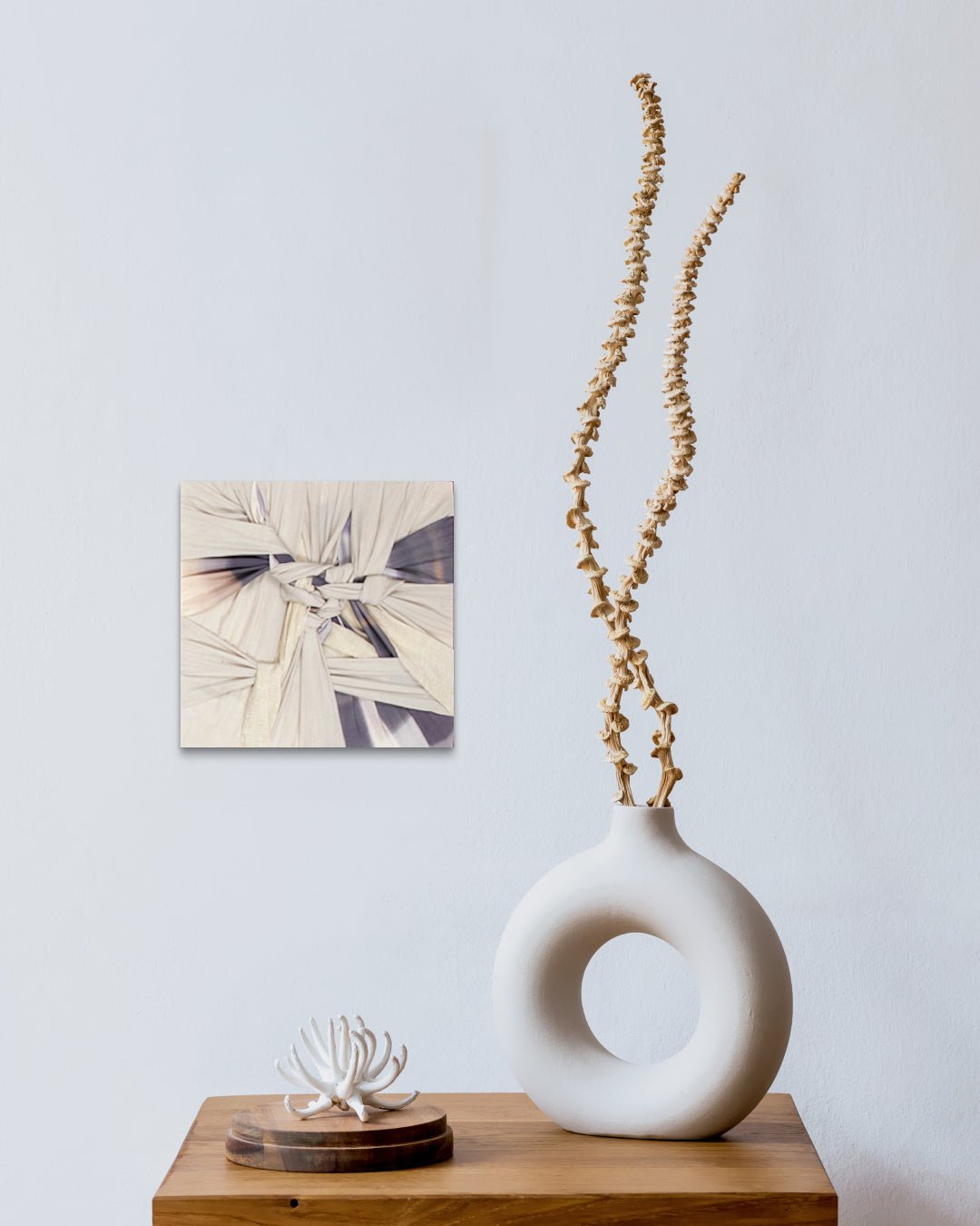Types of Tension IV by Ji Young Kim displayed in modern living room, original Korean mixed fabric art 2020