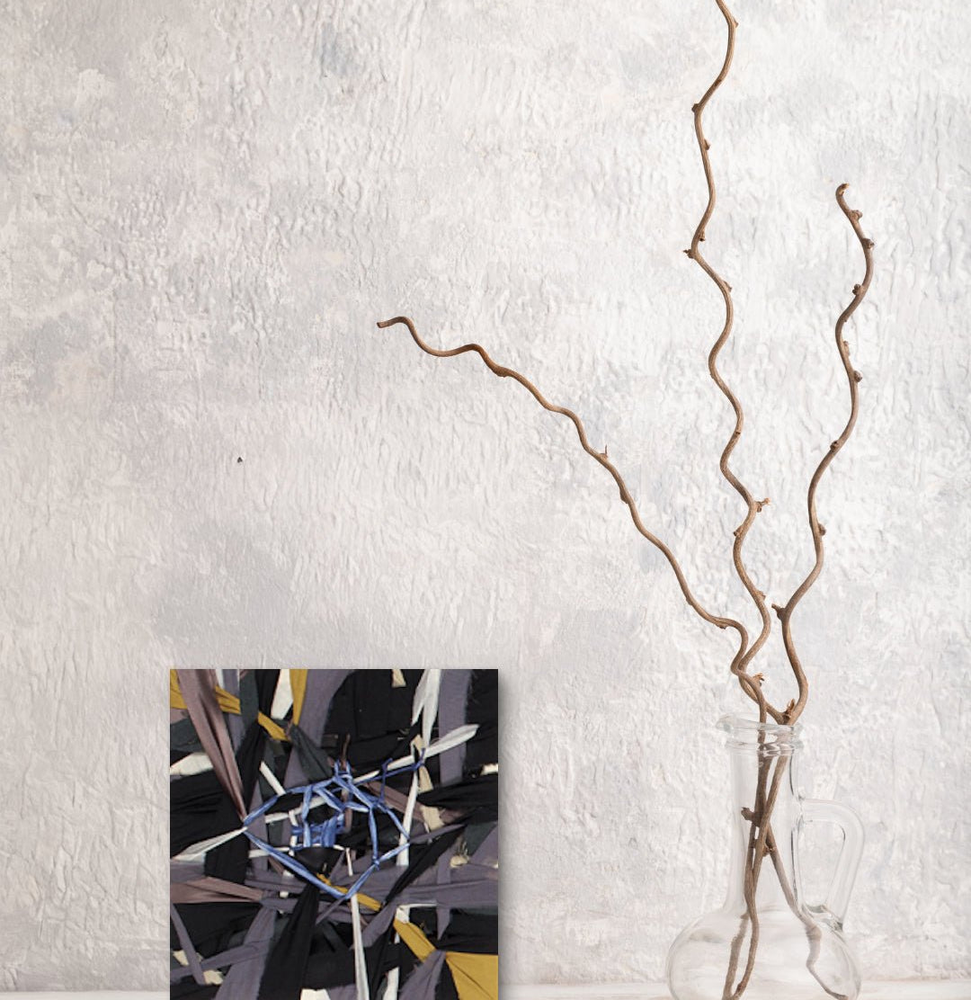 Types of Tension III by Ji Young Kim displayed in modern living room, original Korean mixed fabric art 2020