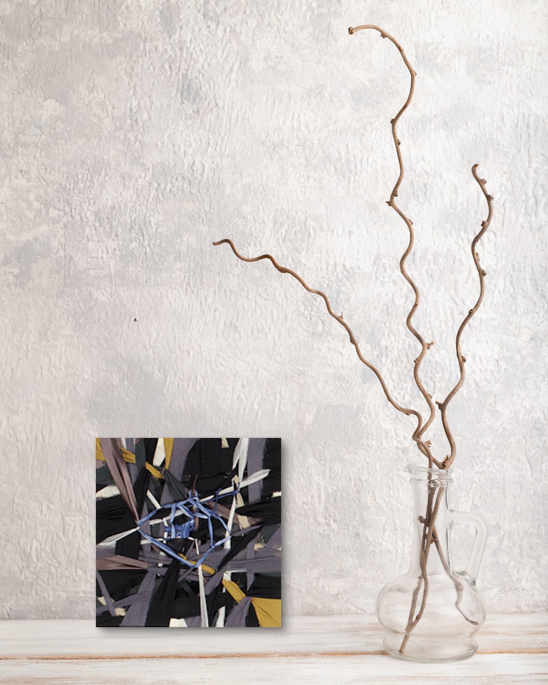 Types of Tension III by Ji Young Kim displayed in modern living room, original Korean mixed fabric art 2020