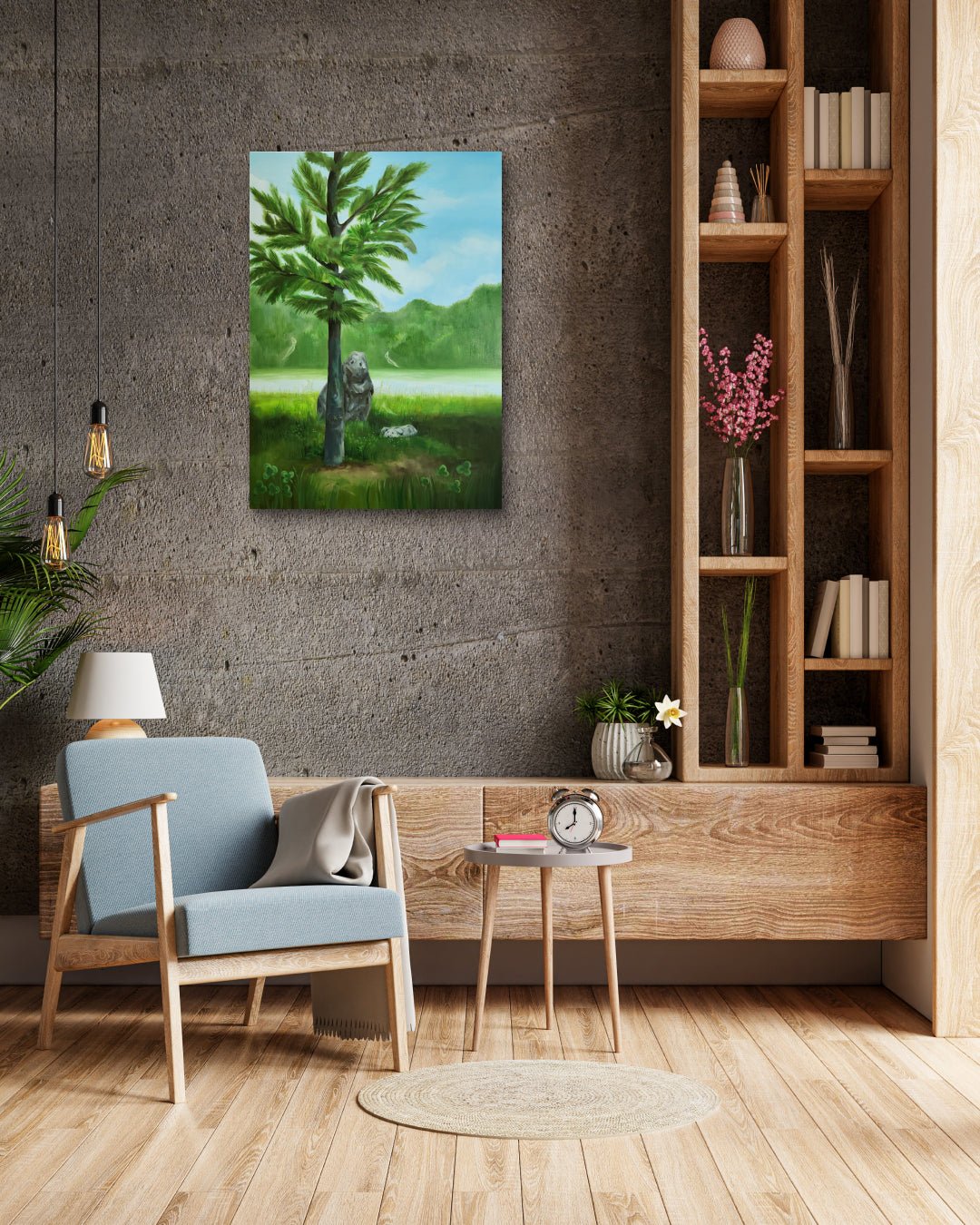 Unfamiliar Nature by Sijin Lee displayed in modern living room, original Korean painting 2025