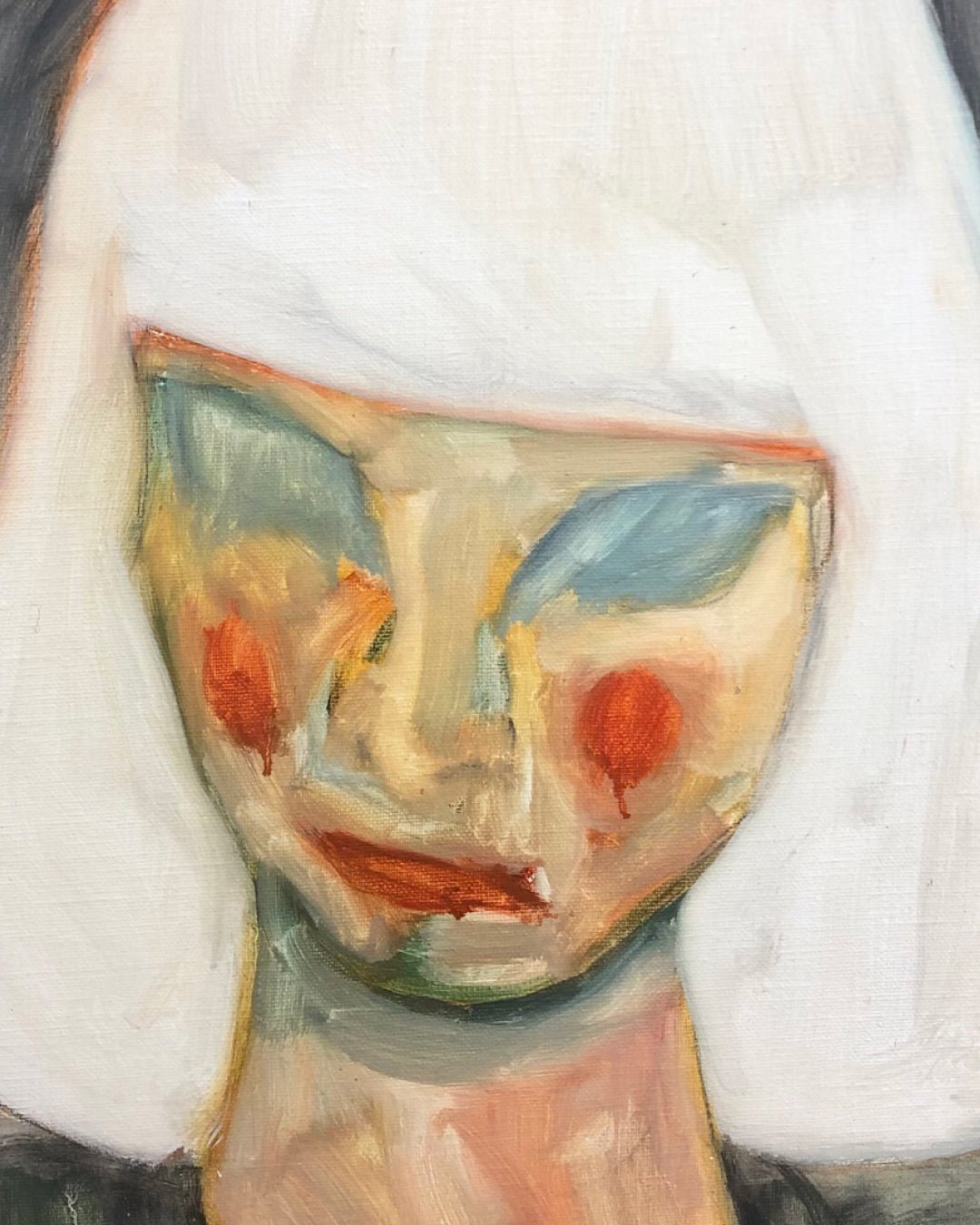Unfinished Head close-up detail, brushwork texture by Korean artist Jineui Heo