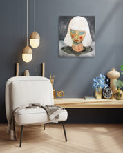 Unfinished Head by Jineui Heo displayed in modern living room, original Korean painting 2023