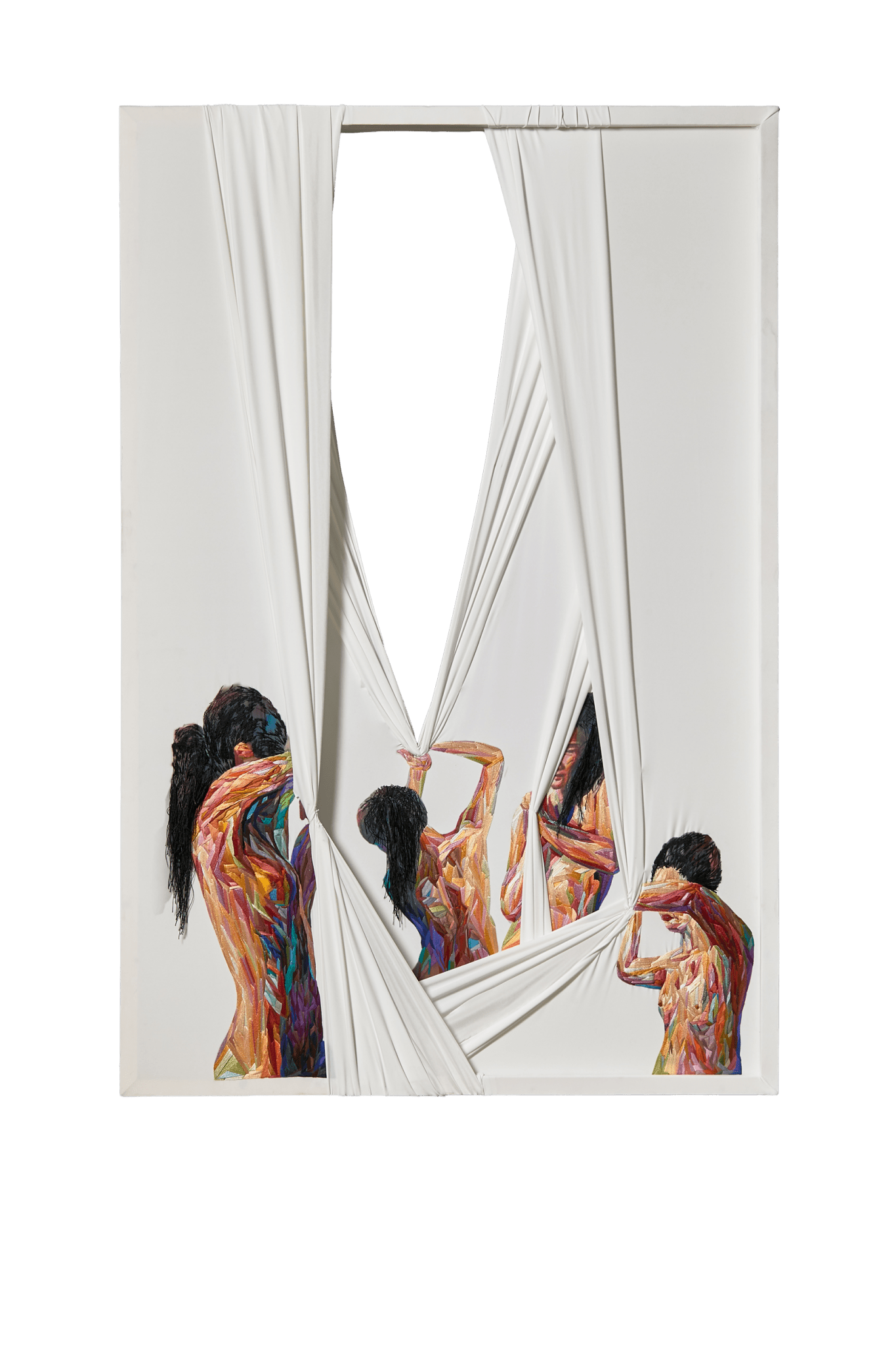 Unveil - Spandex, Silk and Cotton Thread Embroidery 50x25cm by Ji Young Kim, Korean Contemporary Textile Art 2019