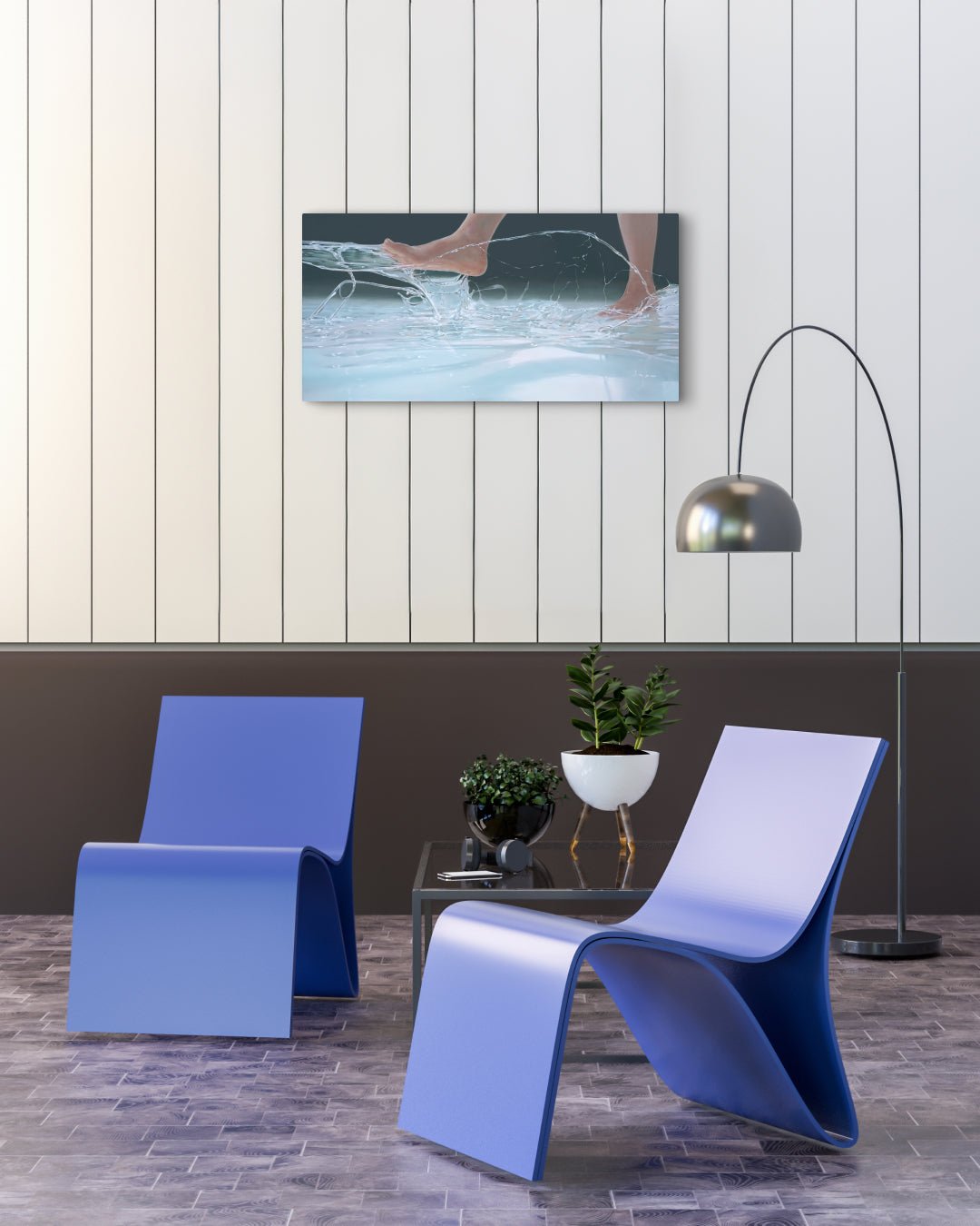 Walk (w-3) I by Lee Ju Won displayed in modern living room, original Korean painting 2023