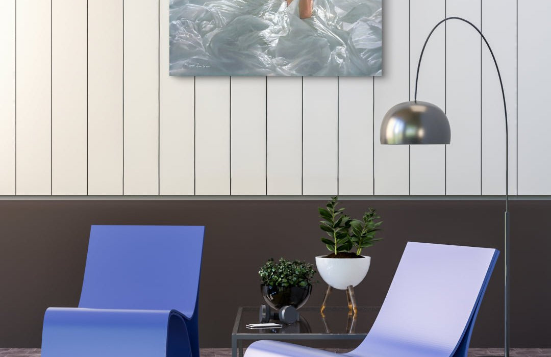 Walk (w-3) II by Lee Ju Won displayed in modern living room, original Korean painting 2022