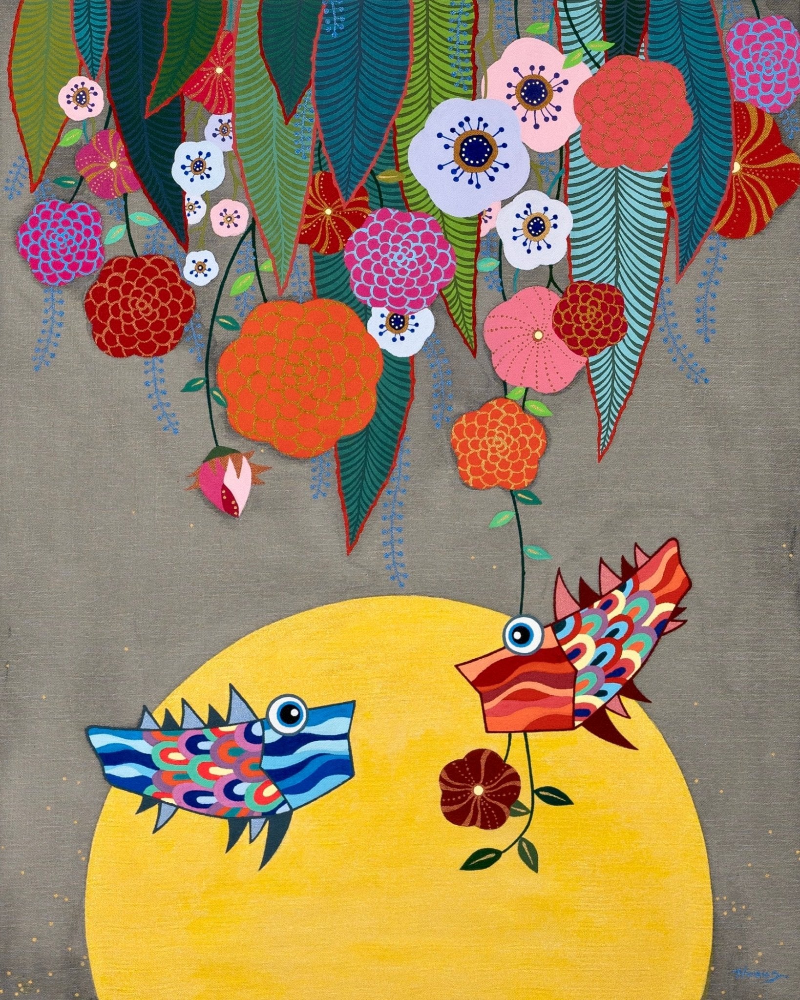 korean art, Whispers in the Moonlight - DOKHBI ARTWORKS Hwang Jeong Hee Painting