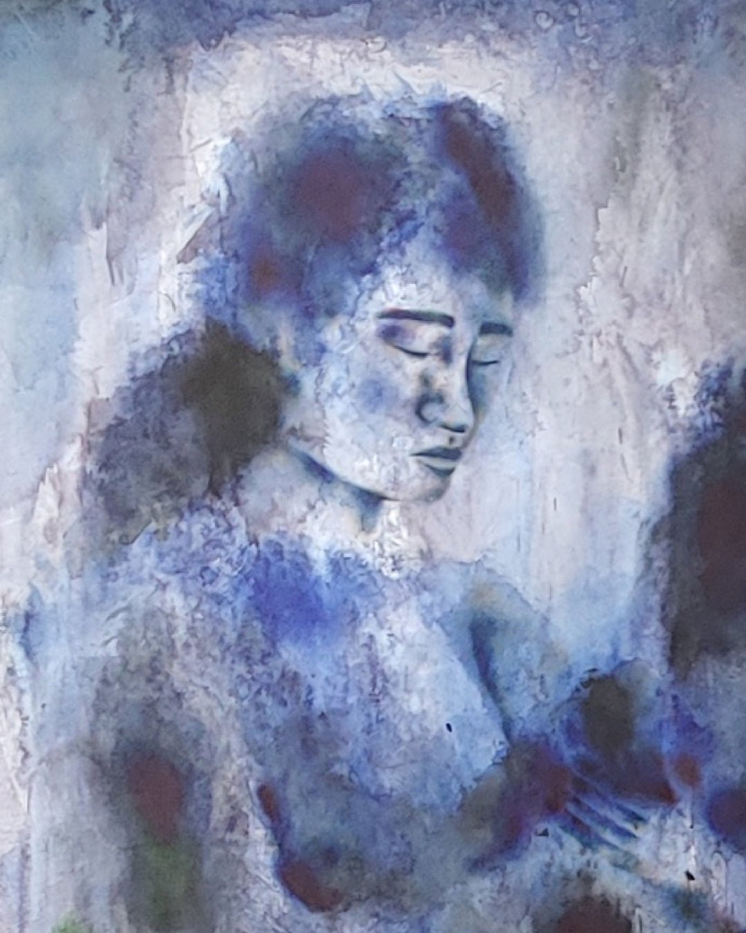 korean art, Why is the woman standing before death so calm - DOKHBI ARTWORKS KIM JEONG YONG Painting ARTWORKS dokkaebi dokebi k - art Why is the woman standing before death so calm close - up detail, ink on canvas texture by Korean artist KIM JEONG YONG DOKHBI