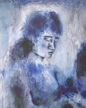 korean art, Why is the woman standing before death so calm - DOKHBI ARTWORKS KIM JEONG YONG Painting ARTWORKS dokkaebi dokebi k - art Why is the woman standing before death so calm close - up detail, ink on canvas texture by Korean artist KIM JEONG YONG DOKHBI