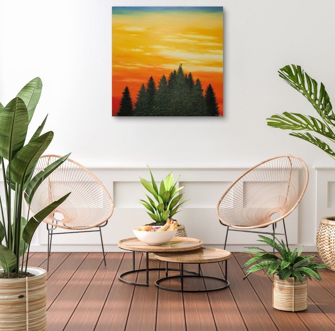 korean art, Wooden Chair - DOKHBI ARTWORKS Min Yul Painting ARTWORKS dokkaebi dokebi k - art Wooden Chair by Min Yul displayed in modern living room, original Korean landscape painting 2025 DOKHBI