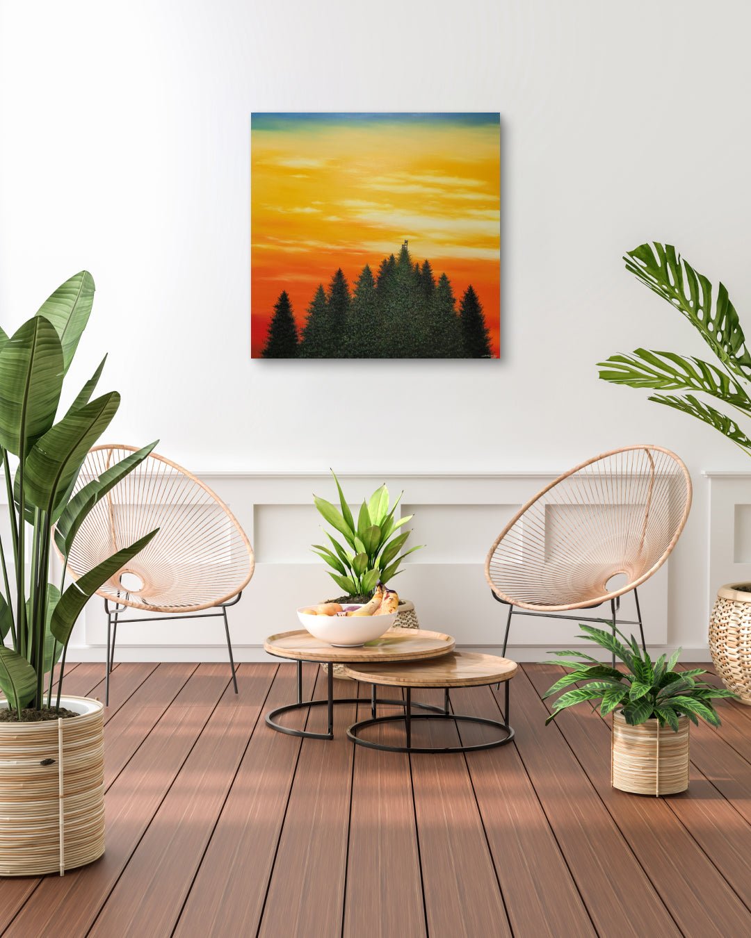 korean art, Wooden Chair - DOKHBI ARTWORKS Min Yul Painting ARTWORKS dokkaebi dokebi k - art Wooden Chair by Min Yul displayed in modern living room, original Korean landscape painting 2025 DOKHBI