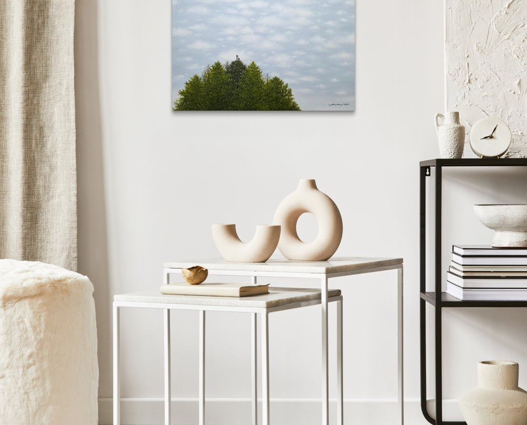korean art, Wooden Chair - DOKHBI ARTWORKS Min Yul Painting ARTWORKS dokkaebi dokebi k - art Wooden Chair by Min Yul displayed in modern living room, original Korean landscape painting 2025 DOKHBI