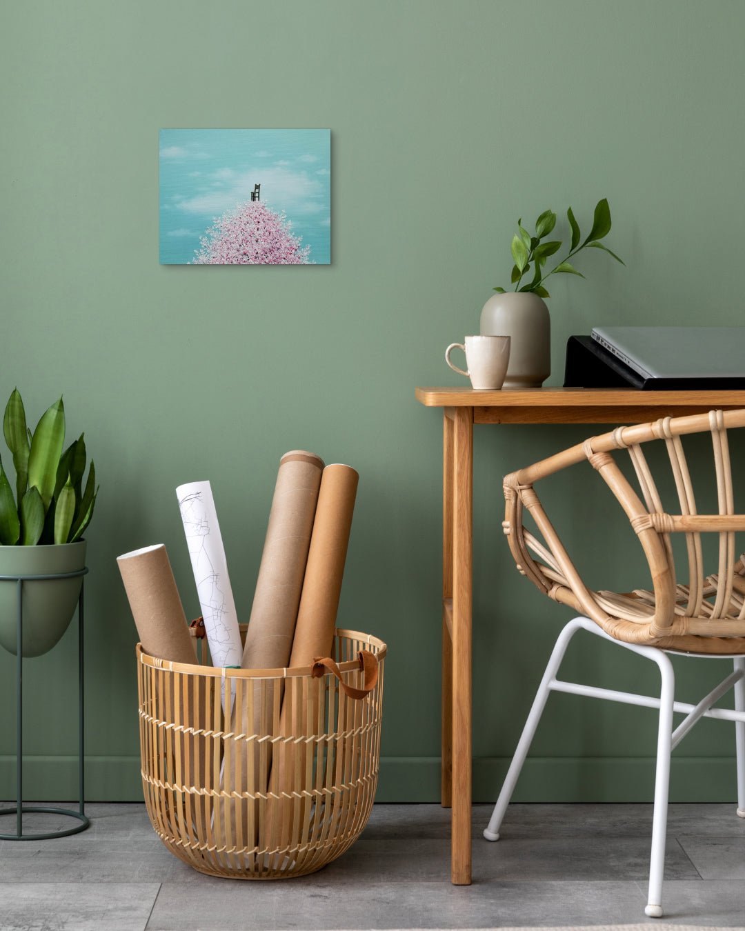 korean art, Wooden Chair - DOKHBI $1000 ARTWORKS Min Yul ARTWORKS dokkaebi dokebi k - art Korean contemporary landscape painting Wooden Chair by Min Yul, interior wall art decor DOKHBI