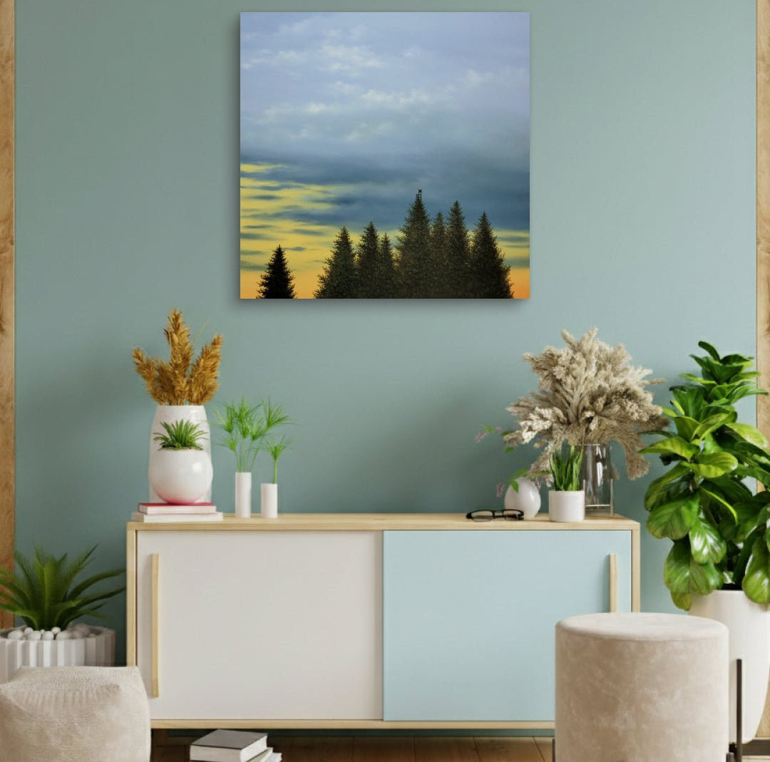 korean art, Wooden Chair - DOKHBI ARTWORKS Min Yul Painting ARTWORKS dokkaebi dokebi k - art Wooden Chair by Min Yul displayed in modern living room, original Korean landscape painting 2023 DOKHBI
