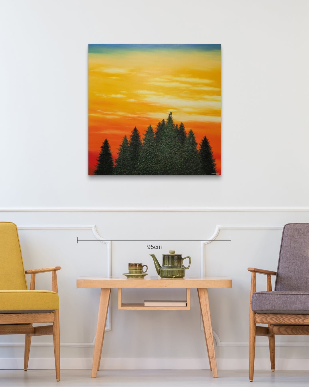 korean art, Wooden Chair - DOKHBI ARTWORKS Min Yul Painting ARTWORKS dokkaebi dokebi k - art Wooden Chair size reference 90.5x90.5cm - original Korean landscape painting by Min Yul DOKHBI