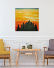 korean art, Wooden Chair - DOKHBI ARTWORKS Min Yul Painting ARTWORKS dokkaebi dokebi k - art Wooden Chair size reference 90.5x90.5cm - original Korean landscape painting by Min Yul DOKHBI