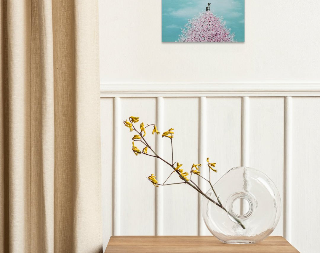 korean art, Wooden Chair - DOKHBI $1000 ARTWORKS Min Yul ARTWORKS dokkaebi dokebi k - art Wooden Chair by Min Yul displayed in modern living room, original Korean landscape painting 2025 DOKHBI