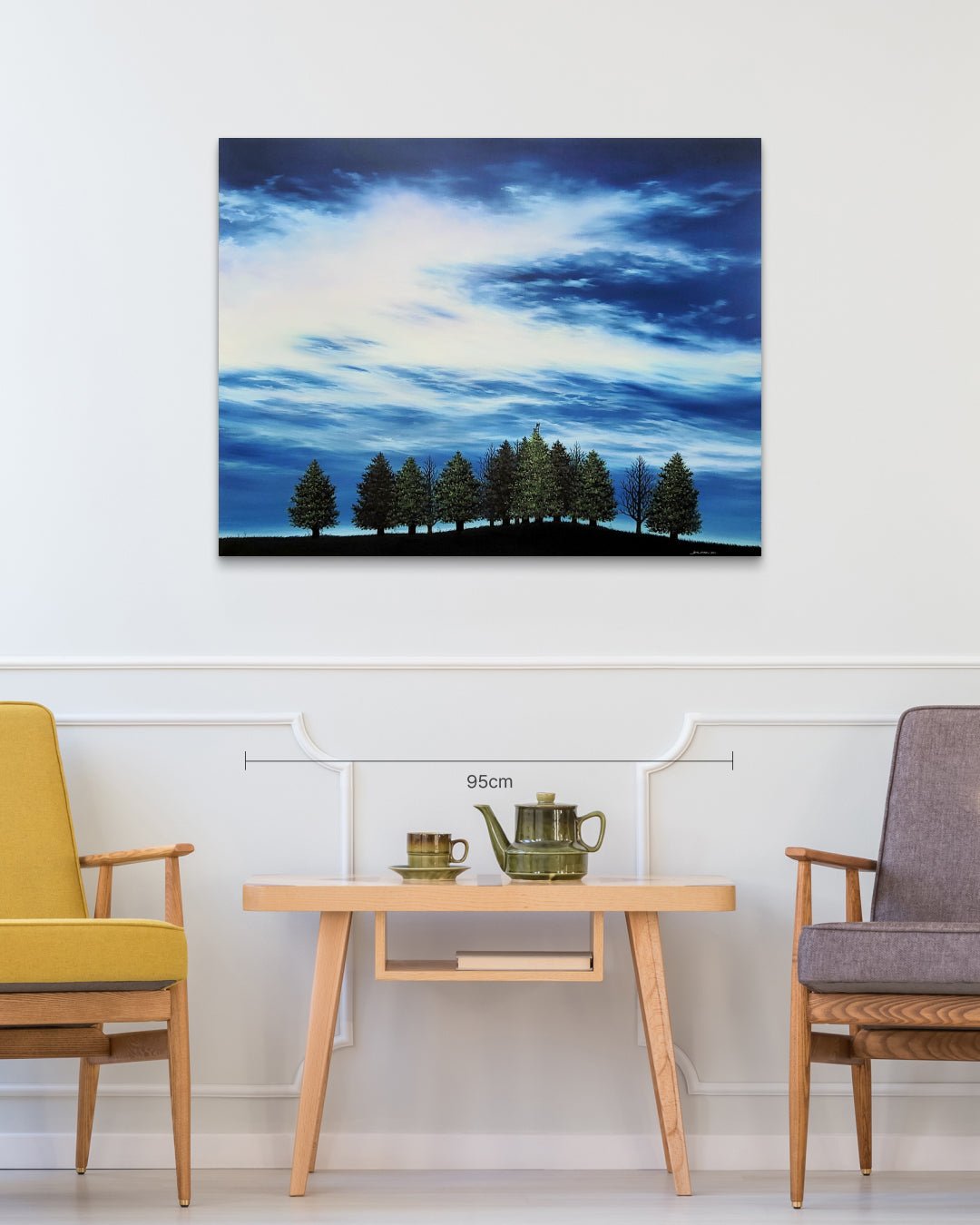 korean art, Wooden Chair - DOKHBI ARTWORKS Min Yul Painting ARTWORKS dokkaebi dokebi k - art Wooden Chair size reference 91x116.8cm - original Korean landscape painting by Min Yul DOKHBI